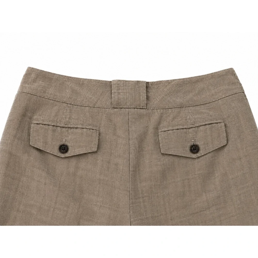 Banana Republic Flat Front Ryan Fit Wide Leg Linen Trouser Pants Tan 10 Tall EUC - Picture 4 of 5